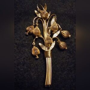 Unique VTG Swaying Dangle Wheat Bunch Gold Tone Large 4" Brooch Pin